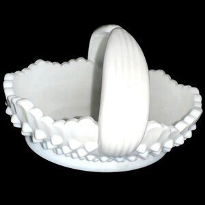 Vintage White Milk Glass Hobnail Basket